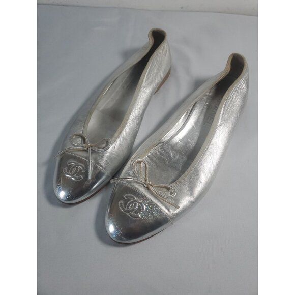 Chanel Gold Metallic Ballet Flats EU Size 42 US 10 G02819 Made in Italy - Picture 12 of 16